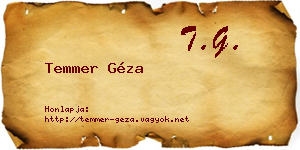 Temmer Géza névjegykártya